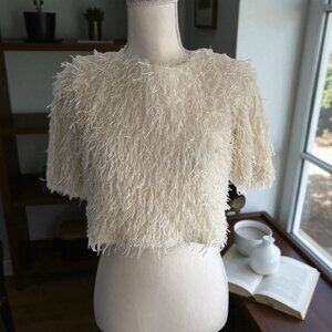 GRACIA Fuzzy Winter White Crewneck Scuba Top Size Small